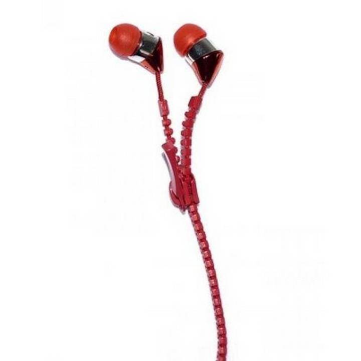 Zipper Earphones with Mic for Cellphones - Red