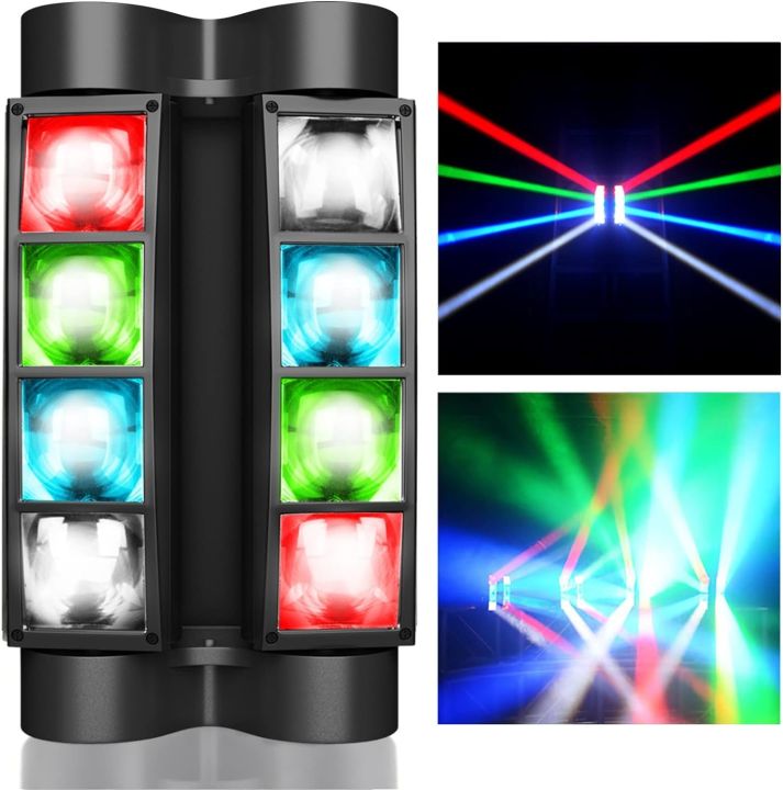 Stage Light, Moving Head DJ Light for Parties, RGBW Spider LED Light, Sound Activated & DMX-512 Control for Party, Club, Wedding Event, Carnival Festival, Disco Stage Lighting
