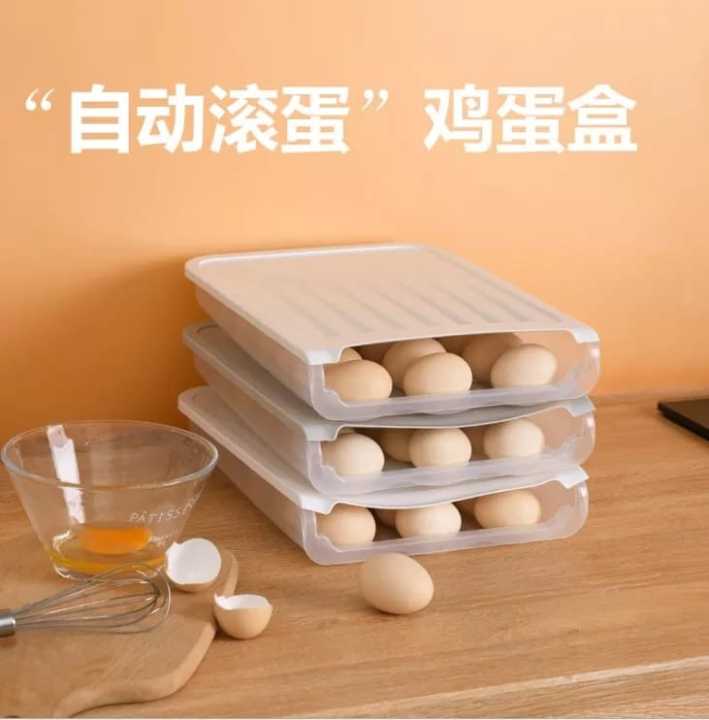 Auto Scrolling Egg Storage Holder, Kitchen Clear Stacked,Plastic Portable Eggs Holder,Eggs Storage Rack,Plastic Space Saver Organizer Container
