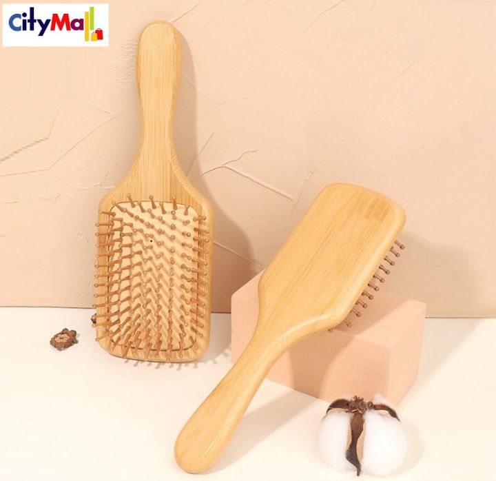 Bamboo Wooden Bristle With Tips Large Size Brush Scalp Massage Hair Beauty Large Plate Comb Home Use, Natural Bamboo Air Cushion Hair Brush Wooden Massage Comb for Smoothing Detangling Anti-Static Hair Care