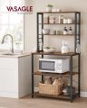 Coffee Bar, Baker's Rack for Kitchen with Storage, 6-Tier Kitchen Shelves with 6 Hooks, Microwave Stand, Industrial, Rustic Brown and Black. 