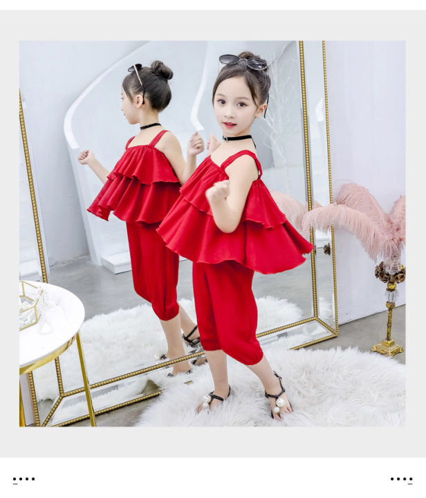 Kids baby girls bright Red summer 2 pcs top & trouser dress children set