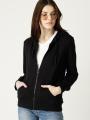 Black Zipper Pull Over Hoodie For Women. 