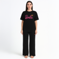 Barbie Pink/black  T-Shirt & Trouser Nightwear Set for Women & Girls | Soft Cotton Jersey Summer Sleepwear (S-XL & 7-14 Years). 