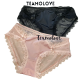 Teamolove Ready Stock Women Satin Mesh Low Waist Panties Ribbon Bow Mesh Open Hole. 