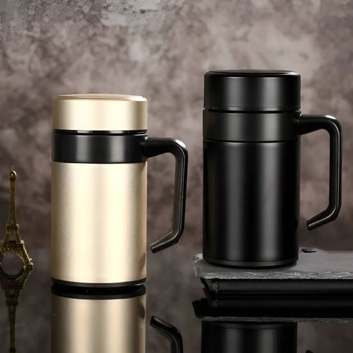 Imported 304 Stainless Steel Thermos Mugs Tea Cup With Handle Lid Tea Filter Insulated Tea Mug Thermos Cup Office Thermoses Hot and Cold Tea Coffee Cup