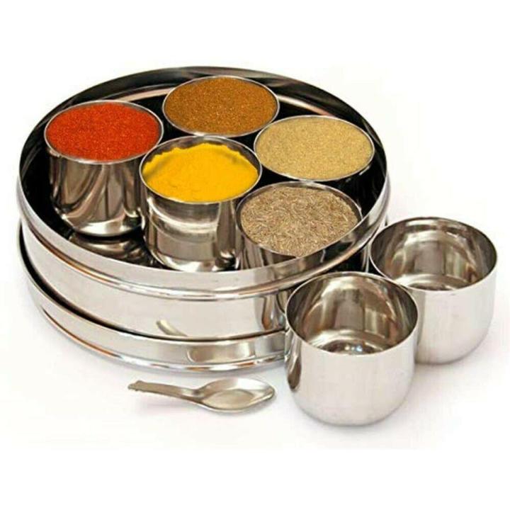Stainless steel spice box with spoon -Masala box