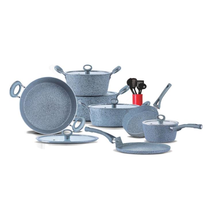 SK 16 Pieces Marble Coated Gift Pack Signature Cookware Set - Grey