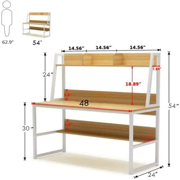 48"%20Computer%20Desk%20with%20Hutch%20and%20Bookshelf%20New%20Arrival%20Stylish%20Table%20Workstation%20for%20Home%20Office(Customised)%20-%20Image%202