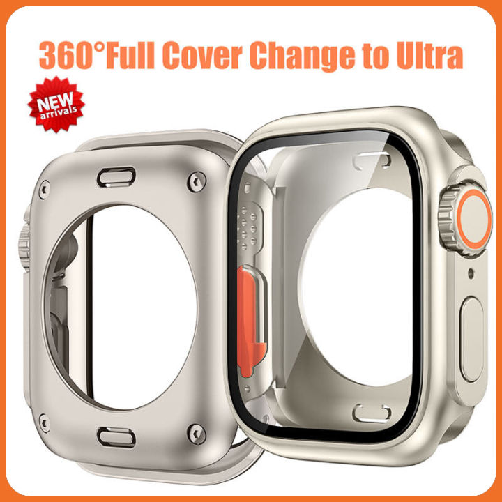 Change To Ultra 360 Full Protector Case for Apple Watch 45mm 44mm 42mm 41mm 40mm 38mm Tempered Glass Screen Protector for IWatch Series 8 7 6 SE 5 4 3 2 1