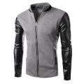 AYBEEZ - Base Ball Collar Jacket With Leather Sleeves For Men. 