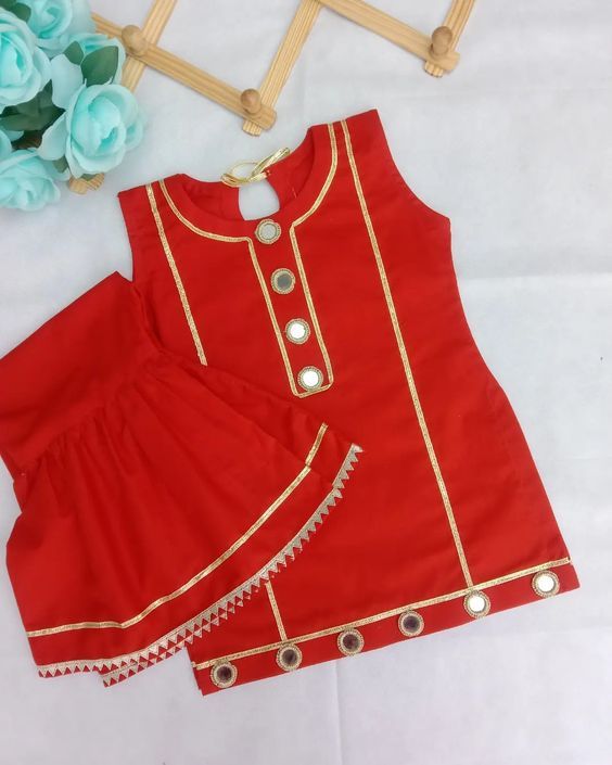Fashion Brilliance - PLAN SUMMER COTTON RED COLOR BABY GIRL KURTA SHARRARA , UNIQUE & ELEGENT QUALITY OUTIF FOR BABY GIRLS
