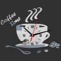 Creative Coffee Cup Shaped Wall Clock Modern Design 3D Mirror Wall Clocks Stickers for DIY Home Room Kitchen Wall Decorations. 