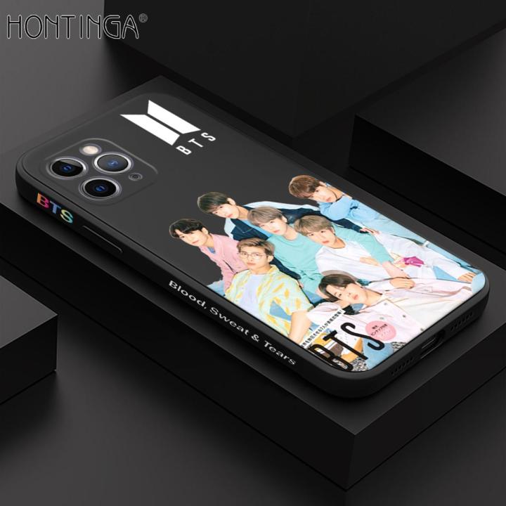 Hontinga for iPhone 11 Pro Back Cover Fashion Cool BTS Side Design Case Square Edge Liquid Silicone Phone Cases