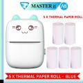 Pocket Inkless Mini Printer - 12 x Sticky Paper Roll & 12 x Thermal Paper Roll - Thermal Portable Bluetooth Wireless Mini Printer For Kids - For Photo, Picture, Office Receipt, Label Note, QR Code - Compatible With IOS & Android - Pink & Blue. 