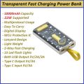 PD20 22W Fast Charging Power Bank 10000mAh Portable USB C Transparent External Auxiliary Battery PowerBank. 