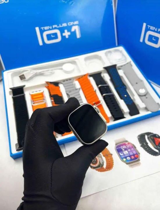 TK90 ULTRA 10 IN 1 49MM BIG DISPLAY WIRELESS CHARGING 8 STRAPS WITH JELLY WATCH CASE ULTRA BLUETOOTH CALLING SMARTWATCH
