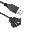2X Car Dash board Flush Mount USB Male to Female Socket Extension Panel Cable 1M. 