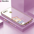 Jizetin (Free Lanyard) for OPPO A5S / A7 / A12 / A12S Back Cover Cute Dogs Luxury 6D Plating Case Side Pattern Soft Silicone Square Phone Cases. 