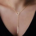 Minimalist Round Stick Pendant Necklace for Women Pearl Clavicle Necklace Leaves Long Chain Fashion Jewelry Statement Girl Gift. 