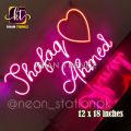 Customized Couple Name Neon Sign Wall Hanging Frame, Size 12 x 18 inches with 2A Adapter. 
