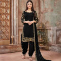 3pc Black and Gold Embroidered Traditional Chiffon Patiala Suit for Women/Girls AR-06. 