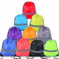 【Factory-direct】 Simple Reflective Stripe Drawstring Gym Backpack 210D Polyester Solid Color Nylon Sports Shoulder Bag Waterproof Portable Fitness Handbag Travel.