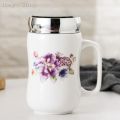 Amazing New Style Ceramic Tea Coffee Mugs With Glass Lids, Large Travel Mugs With Screw Lids. 