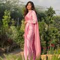 Pink Stitched Shamoz Silk Saree for Women and Girls. 