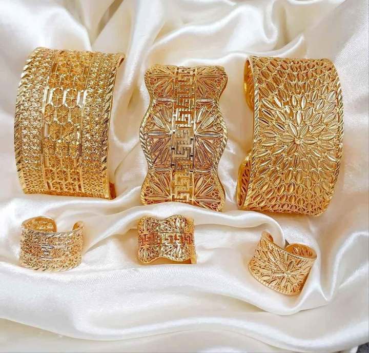 Bangle And Ring Set Golden Color Adjustable Size | Daraz.pk
