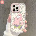 Fashion Cartoon Spongebob Doodle Cute Patrick Star Casing Compatible for IPhone 7Plus 12 11 15 14 13 Pro Max XR XS Max X 15 8 7 Plus Luxury Puff Mirror Make Up Couples Cover. 