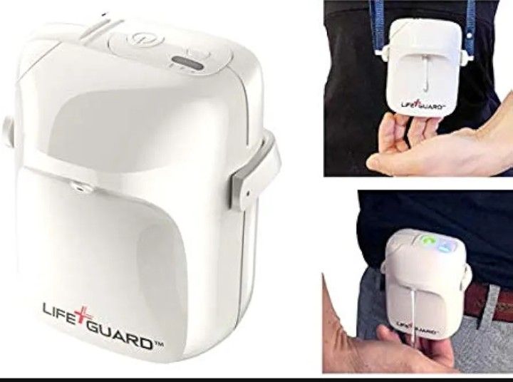 LIFE+GUARD WEARABLE TOUCHLESS HAND SANITIZER DISPENSER. Automatic sensor operation. Refillable with any hand sanitizer gel. Belt and lanyard mounts included.