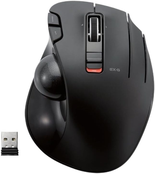 ELECOM EX-G Trackball Mouse, 2.4GHz USB Wireless, Ergonomic Design, Thumb Control, Smooth Roller Ball, Optical Tracking, 6 Programmable Buttons, Tilt Scroll, Computer Mice for Laptop PC, Windows & Mac