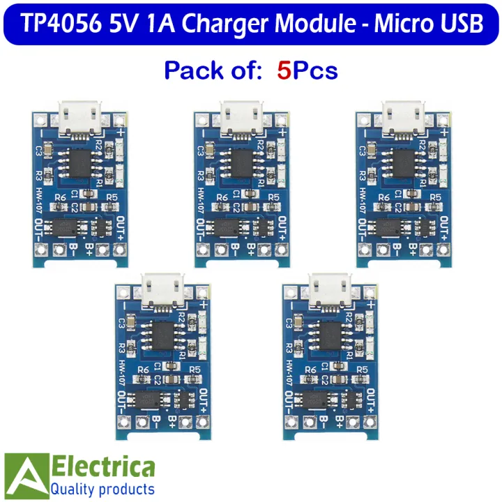 TP4056%205V%201A%2018650%20Li-ion%20Battery%20Charger%20Module%20with%20Protection%20Circuit%20Micro%20USB%20Charging%20Board%20(5pcs%20/%2020pcs)%20by%20Electrica%20-%20Image%205