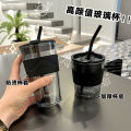 Arctic straw light glass simple with lid, double drink milk tea water cup, internet famous casual coffee cup. 
