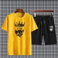 Trendy KING WITH BEARD Tag Printed Summer Tracksuit For men & boys Tee-shirt with SHORTS/BOXERS New Design Round Neck Half Sleeves T Shirts Top Quality Gym Wear/Casual and comfortable Pair T-Shirt and SHORTS. 