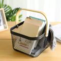Techmanistan Square Metal Mesh Basket with Wooden Handle, Cute Garden Harvest Fruit Egg Basket, Multipurpose Baskets Picnic Basket. 