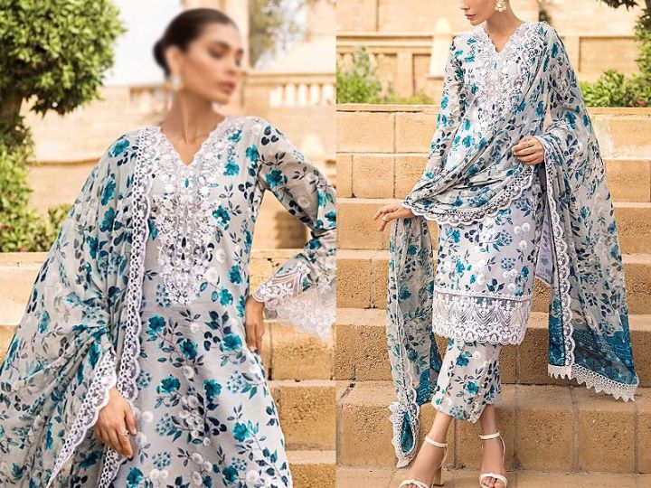 white christmas dresses Heavy Embroidered Lawn Dress with Organza Dupatta (DZ15757) – DressyZone.com main image 0