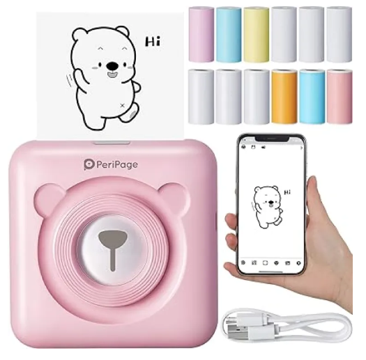 Peripage Mini Printer A6 Portable Thermal Printer Pocket Wireless Label Sticky Note Sticker Smart Phone Photo Printer Compatible with Bluetooth USB Connect