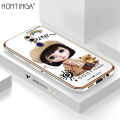 Hontinga for OPPO F11 Back Cover Luxury 6D Plating Cartoon Satchel Girl Side Pattern Case Soft Silicone Square Mobile Cover. 