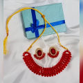 Affordable Red Necklace Set With Stud Earrings Packed In Jewelry Box. 