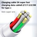 Charging cable 5A super fast charging data cable 0.3/1/1.5/2/3M for type-c Mobile Phone Cables. 