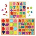 Encouraging Wooden Educational Puzzle Set: Shape Sorting Board, Alphabet, and Numbers for Kids. 