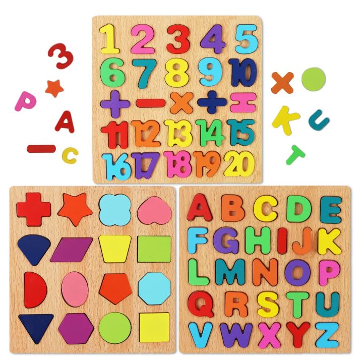 Encouraging Wooden Educational Puzzle Set: Shape Sorting Board, Alphabet, and Numbers for Kids