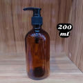 (200ml)../Black Pump Amber Glass Bottle  For Shampoo Lotion Oil Soap Gel Empty bottle Container. 