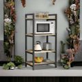 4-Tier Kitchen Rack with Microwave Oven Stand. Crafted with Metal Powder Coating and Laminated Wooden Sheet for storage multipurpose items. 