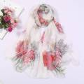Fashion Women Flower Print Long Soft Wrap Scarf Simulation Silk Shawl Scarves. 