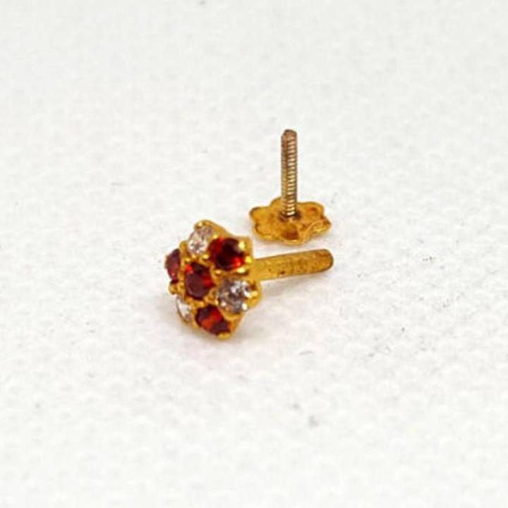 Pure Gold Jewellers-Red and White Stone Gold Nose Pin for Bridal-Gold Nose Stud Red Colour and Elegant Designs for women and girls