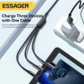 Essager 3 in 1 1.2m USB A to USB C Micro Lightning Charging and Data Cable For iPhone 14 13 12 X Pro Max Samsung Xiaomi Computer Laptopr Tablet Mobile phones. 