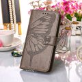 lthmy for Sony Xperia 5 III Butterfly PU Leather Flip Wallet Card Slots with Hand Strap Stand Cover case. 